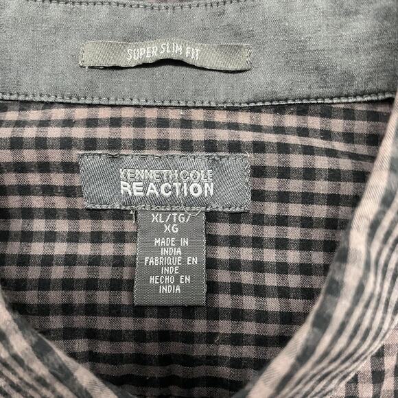Kenneth Cole Reaction Shirt Mens XL Black Gray Gingham Button Down Long Sleeve - Picture 3 of 4